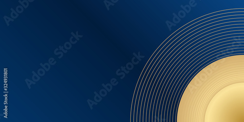Abstract template blue geometric diagonal with golden border on black background