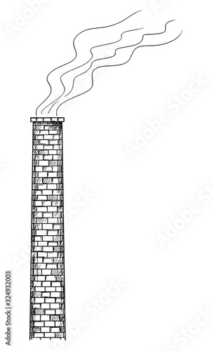 Vector cartoon drawing conceptual illustration old smoking factory smokestack or chimney. Environmental concept of air pollution.