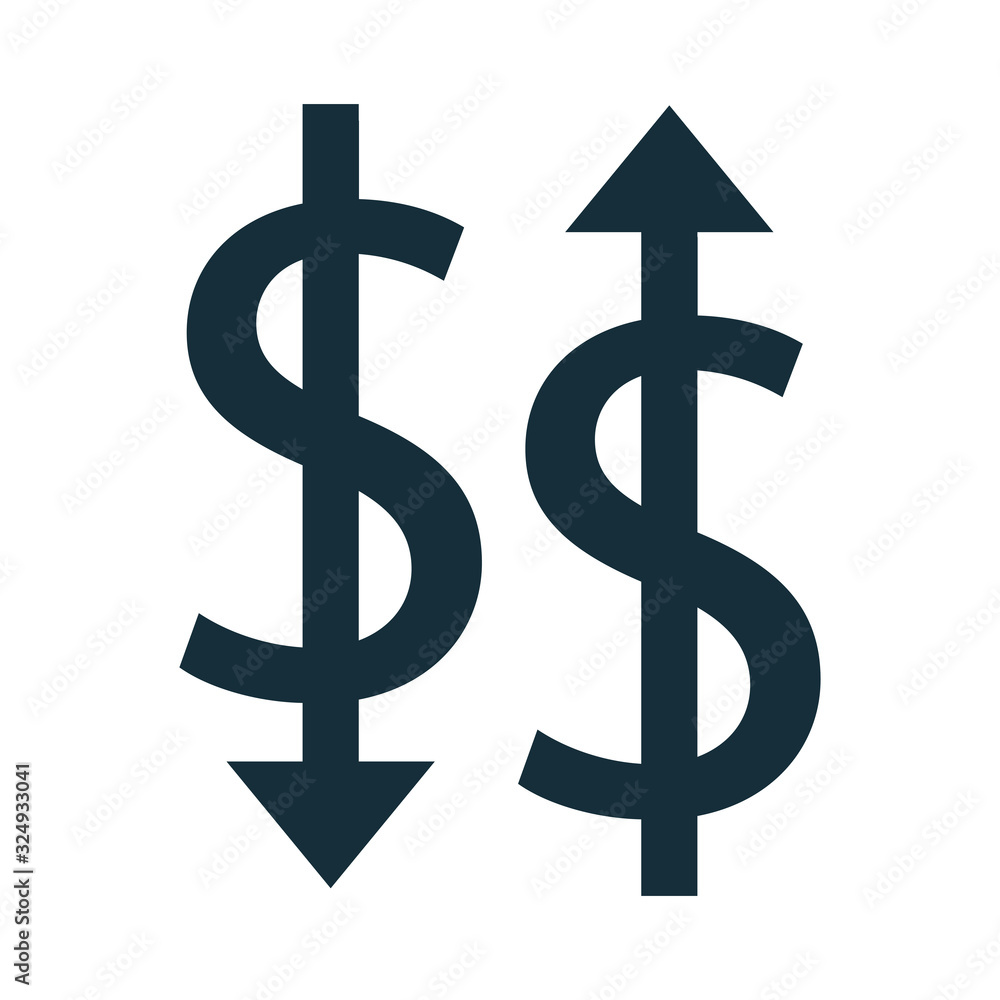 money dollar symbols with arrows up and down silhouette style money dollar symbols with arrows up and down silhouette style