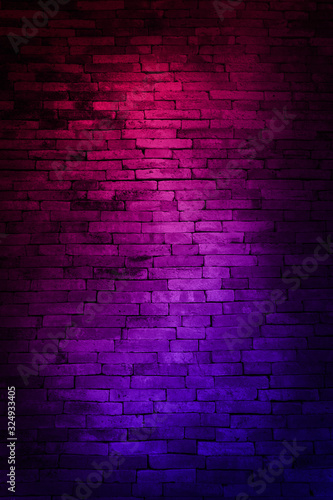 Wallpaper Mural Neon light on brick walls that are not plastered background and texture. Lighting effect red and blue neon background of empty brick basement wall. Torontodigital.ca