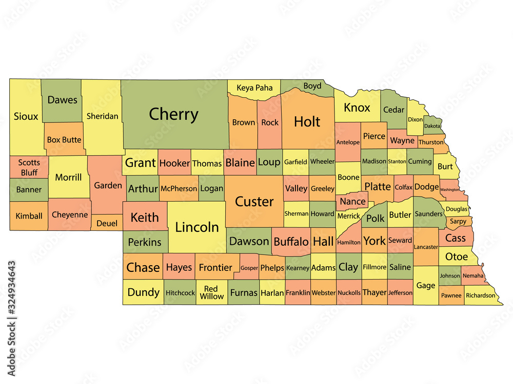 Colorful County Map With Counties Names of the US Federal State of