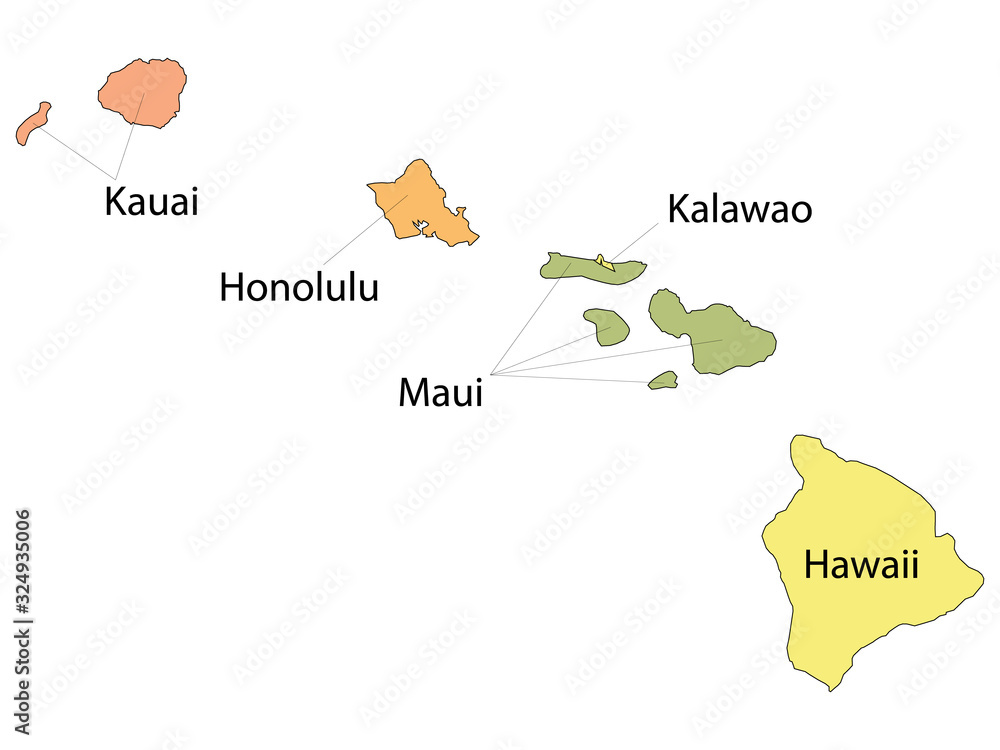Colorful County Map With Counties Names of the US Federal State of Hawaii Stock Vector Adobe Stock