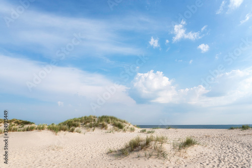 White sand beach landscape on a sunny summer day on Sylt island