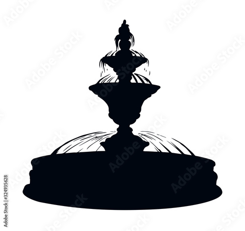 Old round fountain. Vector drawing