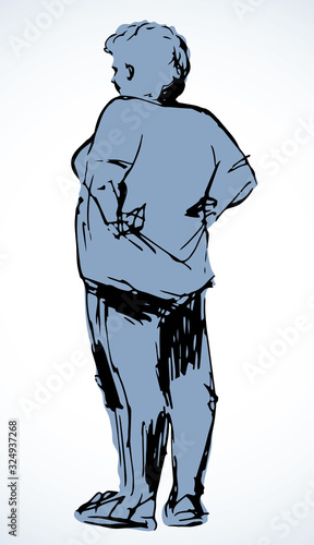 Fat woman stands on a white background. Vector drawing