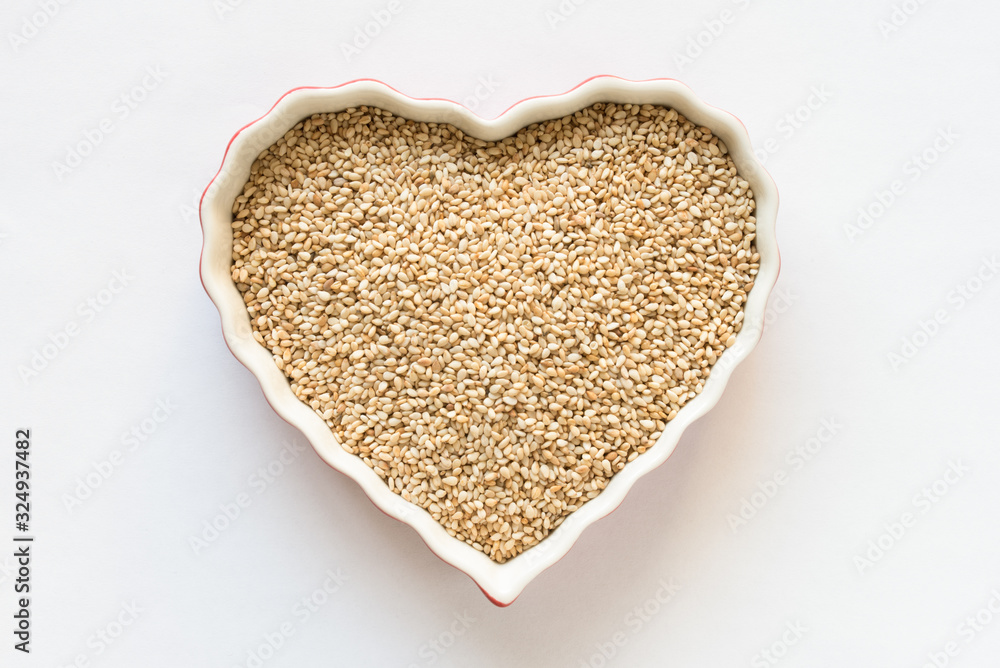 Toasted Sesame Seeds in a Heart Shape Toasted Sesame Seeds in a Heart Shape