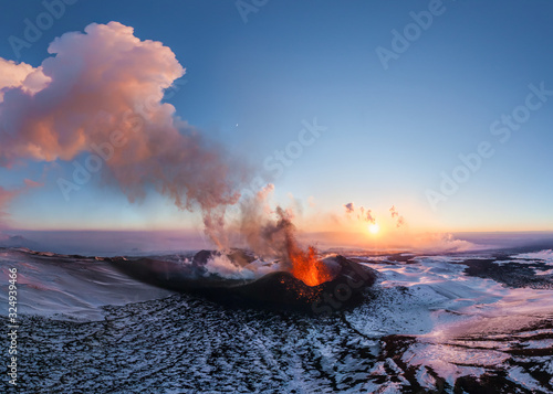Photography Aerial view of Tolbachik volcano eruption
