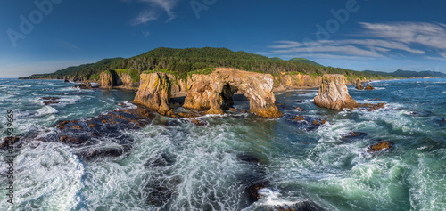 Panoramic aerial view of Cape Ptichiy and Cape Velican, Sakhalin Island, Russia photo