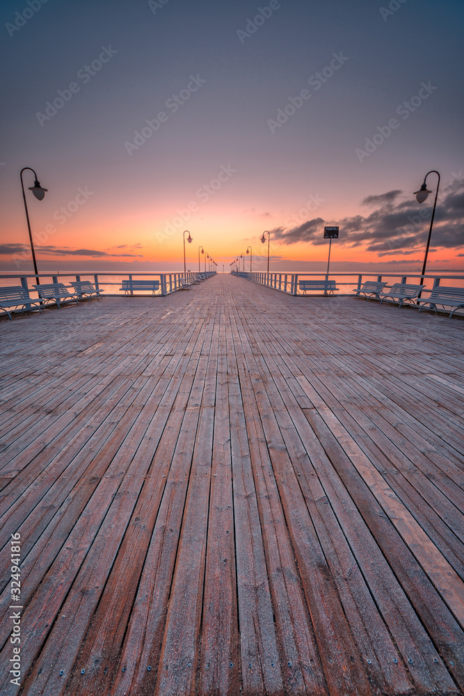 Fototapeta premium Sunrise at the pier in Orłowo in Gdynia