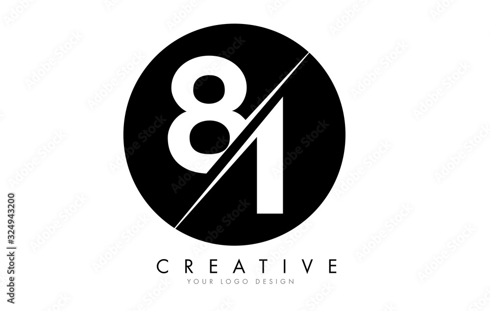 Naklejka premium 81 8 1 Number Logo Design with a Creative Cut and Black Circle Background.