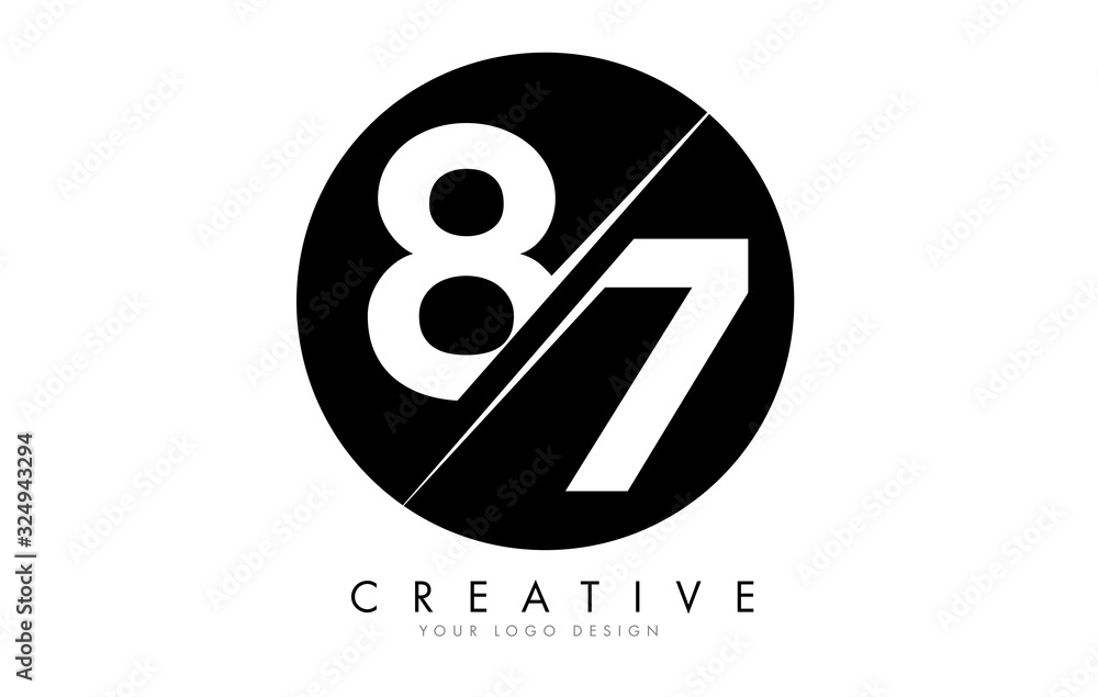 Naklejka premium 87 8 7 Number Logo Design with a Creative Cut and Black Circle Background.