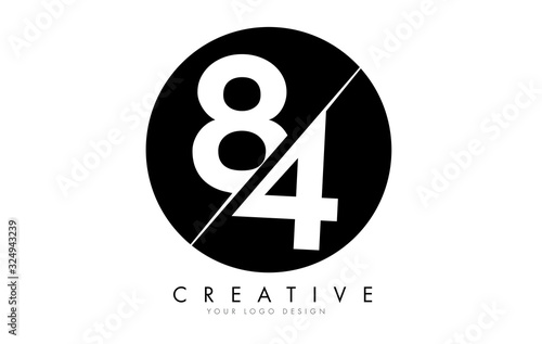 84 8 4 Number Logo Design with a Creative Cut and Black Circle Background.