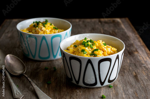 Cream cheese corn in porcelain cups
