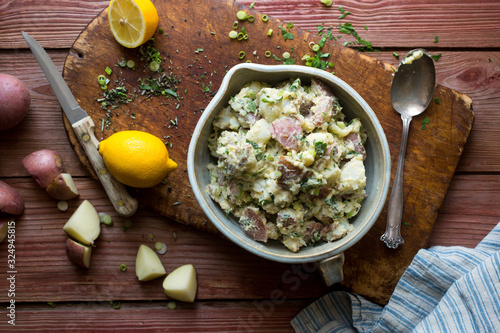 Directly above view of mashed potato salad