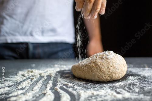 Close up view of dough preparation