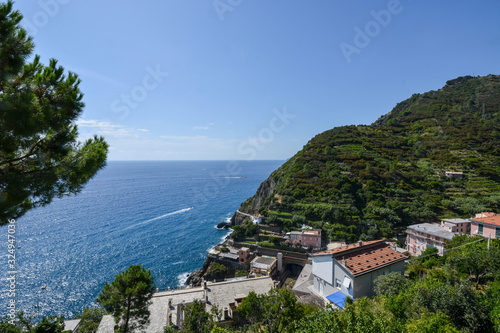 View on the sea and cliffs from Riomaggiore at Cinque Terre