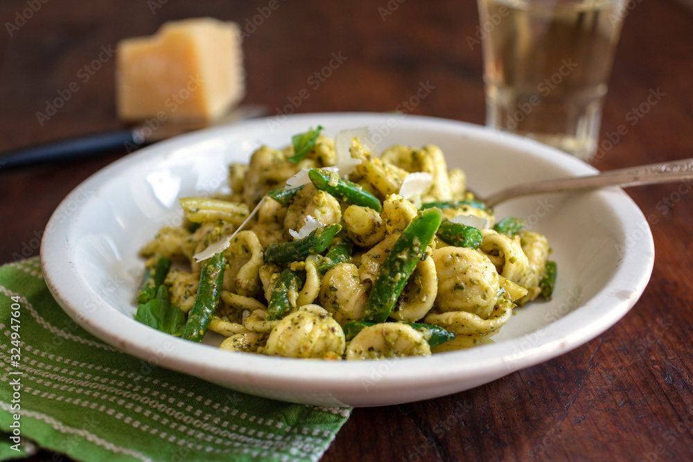 Selective focus of orecchiette served in plate Selective focus of orecchiette served in plate
