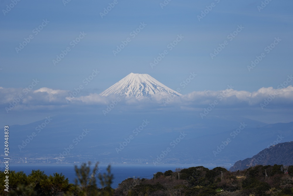 Fototapeta premium Mt. Fuji of the crown snow taken in Izu Peninsula in February.