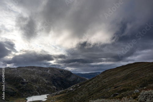 Mountain epic clouds view autumn Norway landscape