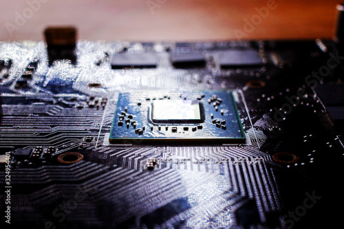 Φωτογραφία Processors aligned with green lighting effects postproduction, background