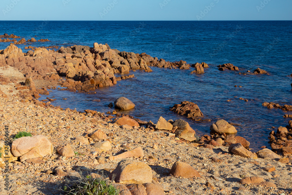 stony coast line of Sardinia island, Tyrrhenian coast, Italy