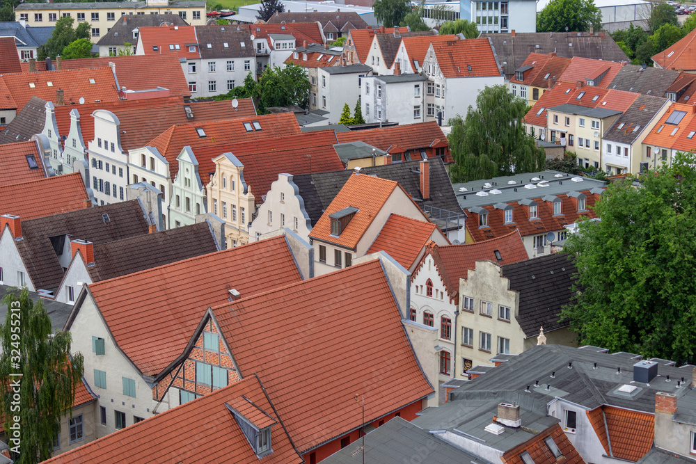 High angle view at the Hanseatic city Wismar