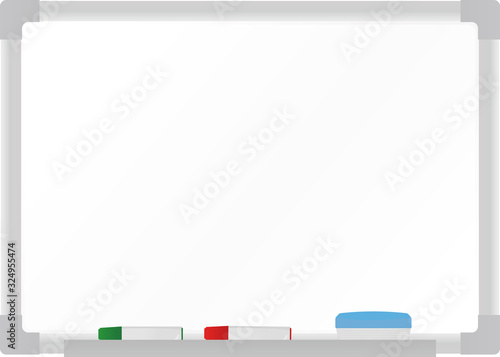 White board with aluminum frame and colored makers . vector illustration.