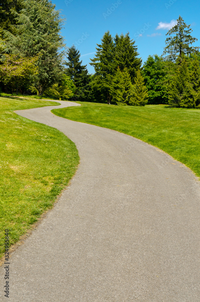 Beautiful golf course with gorgeous green and cart path.