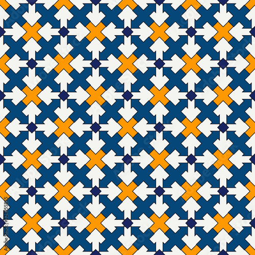 Ancient seamless pattern. Oriental tracery window ornament. Arabesque mosaic surface print. Repeated crosses motif