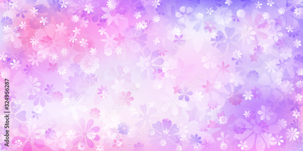 Spring background of various flowers in purple colors