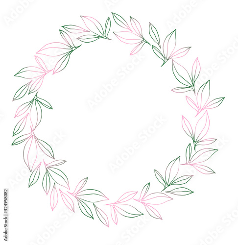 Green-pink leaves wreath. Natural illustration. Template for your photo, congratulations, invitations. © Елена Кутузова