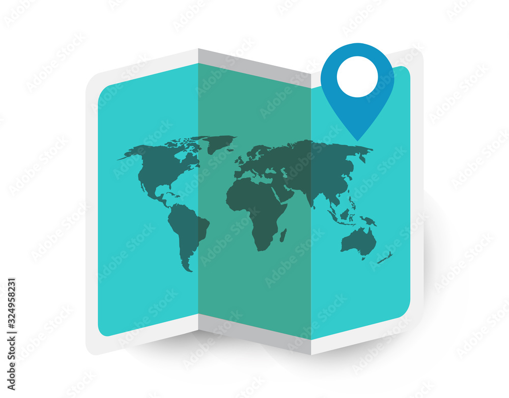 Folded World Map And Bookmark Vector Can Be Used As Tourism Map And folded-world-map-and-bookmark-vector-can-be-used-as-tourism-map-and