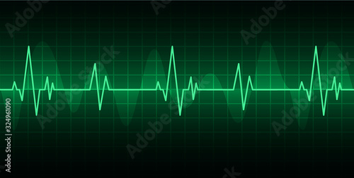 green Heart pulse monitor with signal. Heart beat. ekg icon wave