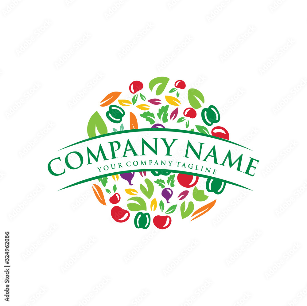 vegetable logo Design . Fresh vegetable logo healthy food shop . Circle