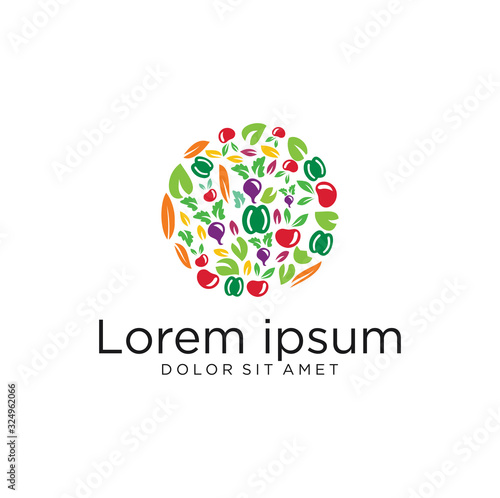 vegetable logo Design . Fresh vegetables vegetable logo healthy food shop . Circle Vegetable Food Logo