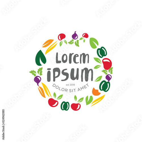 vegetable logo Design . Fresh vegetables vegetable logo healthy food shop . Circle Vegetable Food Logo