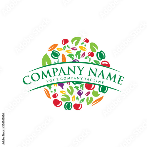 vegetable logo Design . Fresh vegetable logo healthy food shop . Circle Vegetable Food Logo nature organic