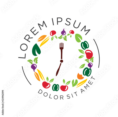Time Food Logo . vegetable logo Design . Fresh vegetables vegetable logo healthy food shop . Circle Vegetable Food Logo