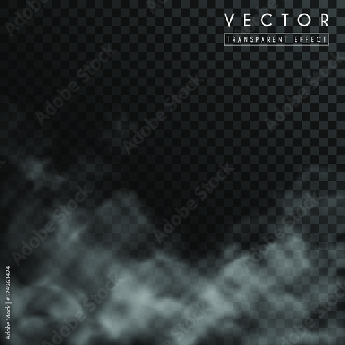 White fog or smog on transparent background. Isolated dense clouds of smoke, steam. Vector background
