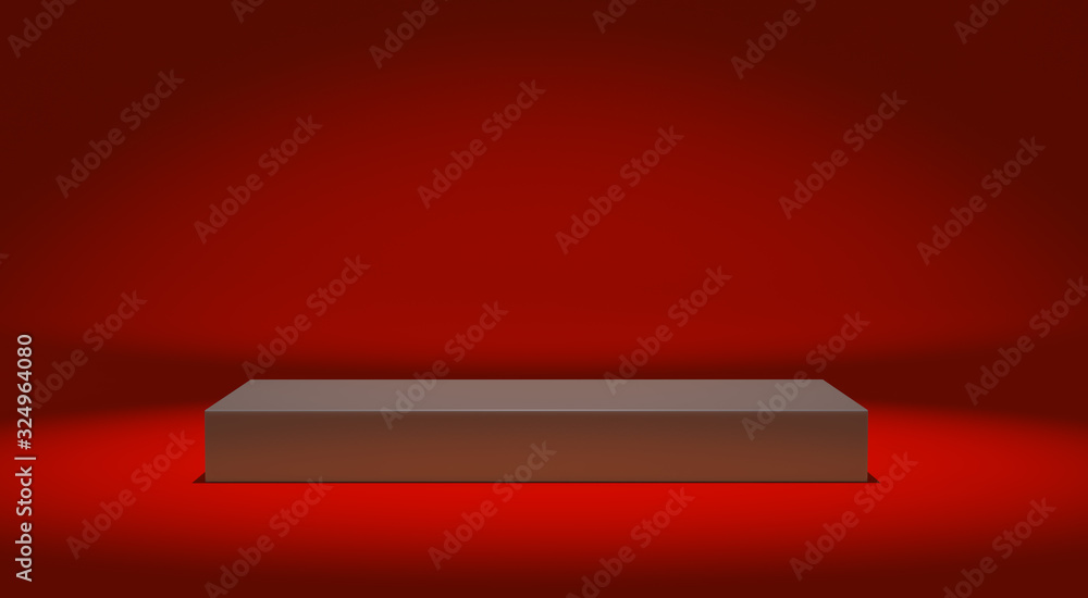 Red background and stand for displaying a design - 3D Rendering