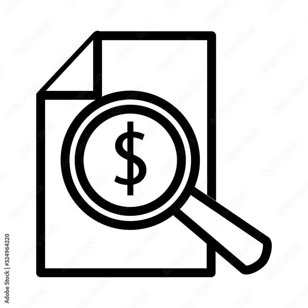 money dollar symbol in document with magnifying glass money dollar symbol in document with magnifying glass