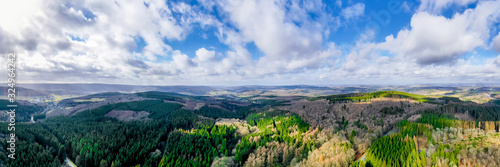 forest scape in the winter from above panorama photo