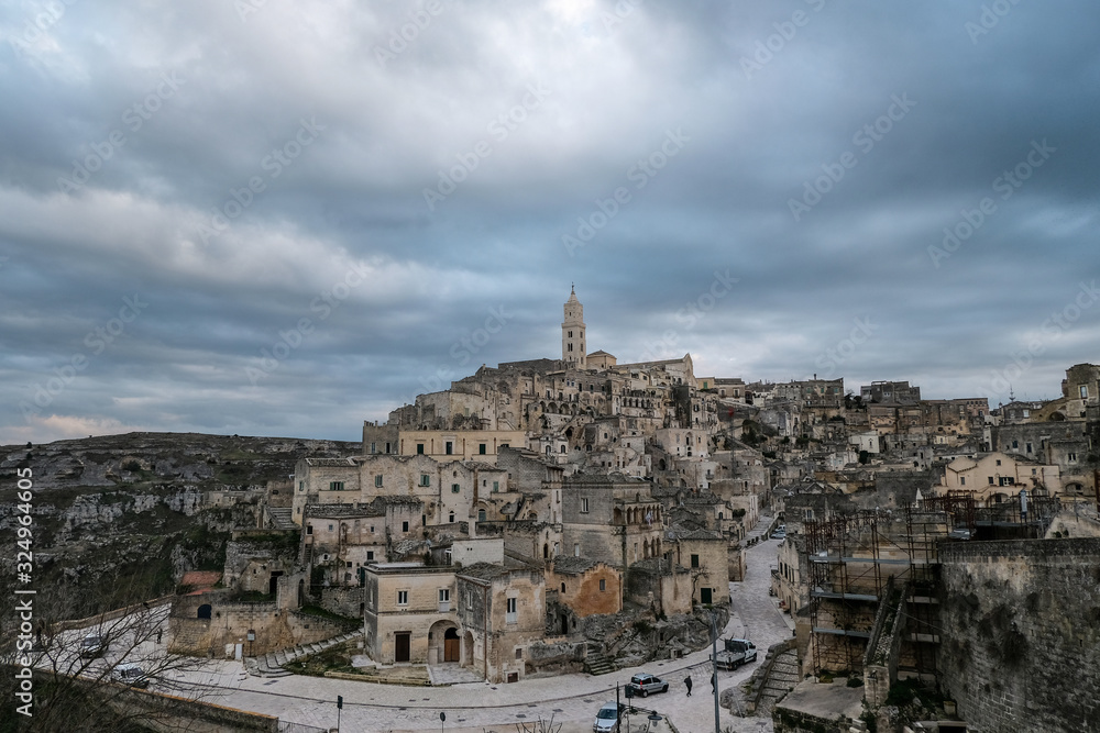 Wide perspective of old town architecture skyline of matera,italy Basilicata