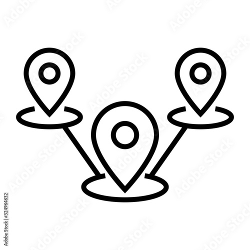 Multiple locations icon. Several map pins illustration. Route symbol. GPS, navigation, location marker signs for perfectly designed web and mobile app concept