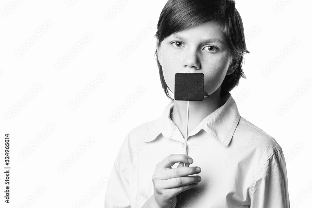 sad girl with black speech bubble near her mouth sad girl with black speech bubble near her mouth
