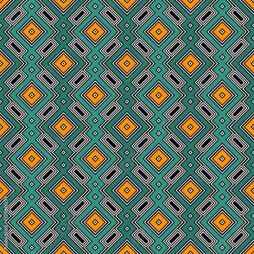 Ethnic, tribal seamless surface pattern. Repeated diamonds and rhombuses motif. Folk background. Folkloric wallpaper. Geometric ornament. Geo digital paper, textile print. Vector art photo