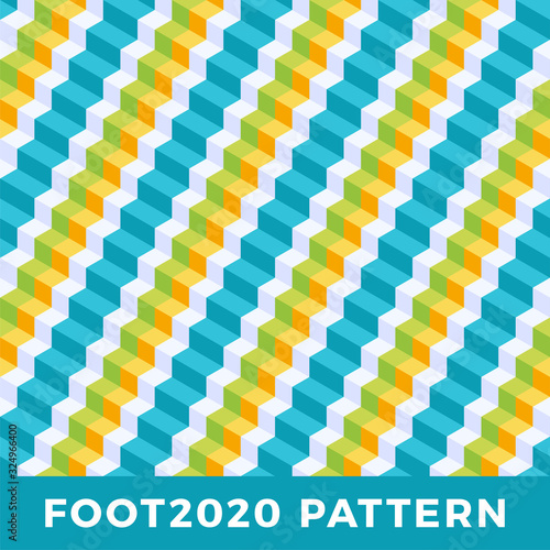 Stairs isometric seamless pattern design. Modern Flat Isometric vector seamless pattern Background. Colorful Vector Texture with Cubes. Football 2020 official color