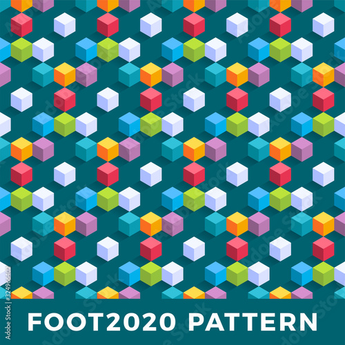 Cube isometric seamless pattern design. Modern Flat Isometric vector seamless pattern Background. Colorful Vector Texture with Cubes. Football 2020 official color