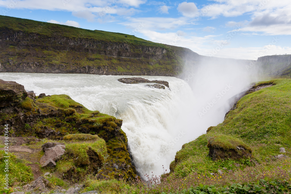 Gullfoss falls in summer season view, Iceland Gullfoss falls in summer season view, Iceland