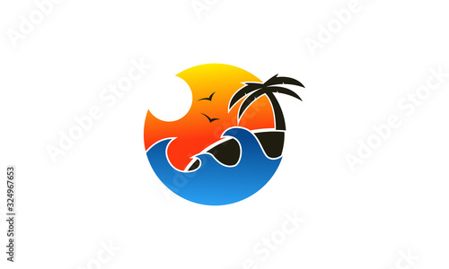 Beautifull Beach Sunset Logo Template
